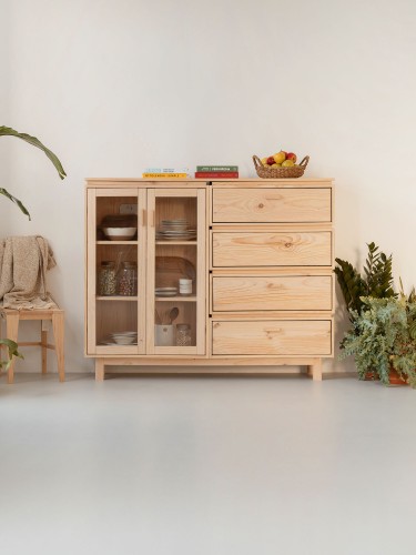 Vetrina doppia in vetro e legno con cassettiera 157x128 AIKA | LUFE