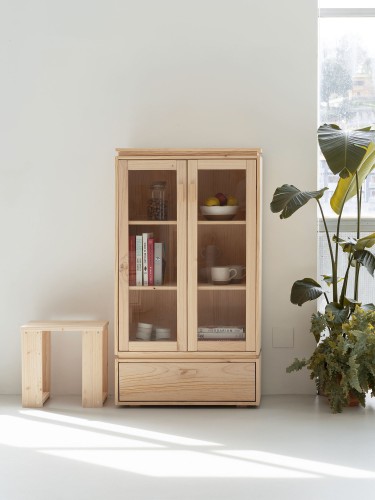 Vetrina espositiva in vetro e legno con cassetto 78x143 LIBE | LUFE