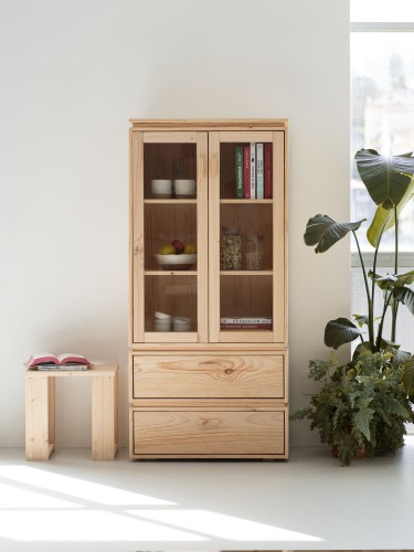 Vitrina em vidro e madeira com 2 gavetas 78x171 LIBE | LUFE