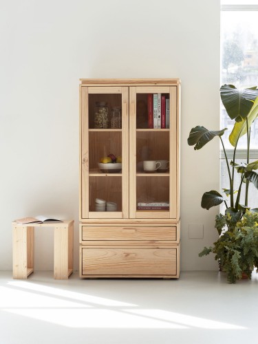 Vetrina espositiva in vetro e legno con 2 cassetti 78x161 LIBE | LUFE