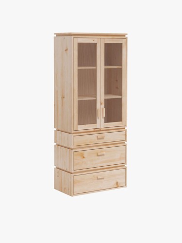 Vitrine en verre et bois avec 3 tiroirs 78x188 LIBE | LUFE
