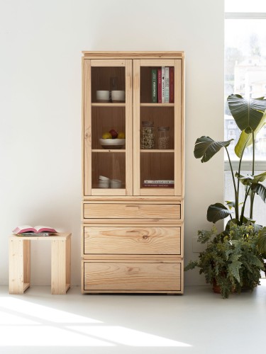 Vitrina em vidro e madeira com 3 gavetas 78x188 LIBE | LUFE