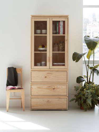 Vitrina em vidro e madeira com 3 gavetas 78x198 LIBE | LUFE