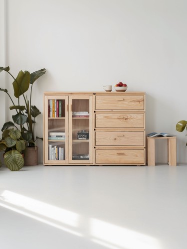 Vitrine double en verre et bois avec chiffonnier 157x115 LIBE | LUFE