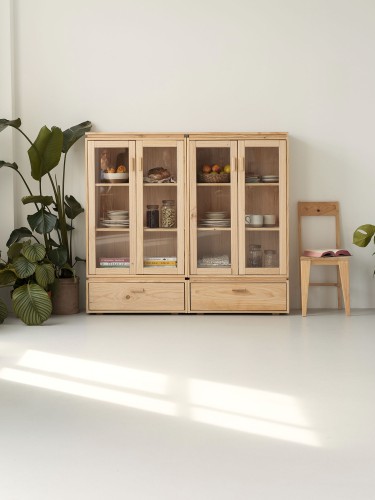 Vetrina espositiva doppia in vetro e legno con 2 cassetti 157x143 LIBE | LUFE