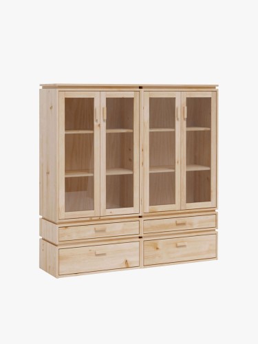 Vitrina dupla em vidro e madeira com 4 gavetas 157x161 LIBE | LUFE