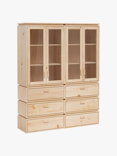 Vitrine double en verre et bois avec 6 tiroirs 157x198 LIBE | LUFE