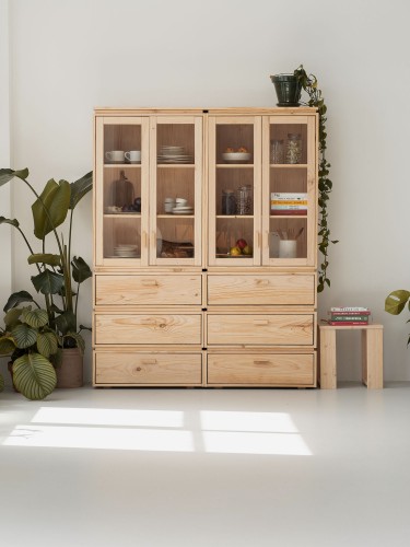 Vitrine double en verre et bois avec 6 tiroirs 157x198 LIBE | LUFE