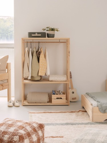 Montessori armoire ouverte pour enfants en bois avec étagères et cintre | LUFE