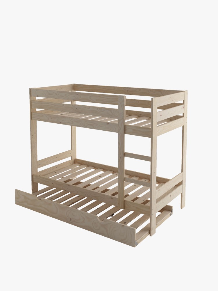 Letto a castello per bambini da 90 cm in legno con letto estraibile | LUFE 2