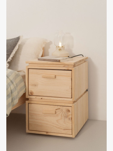 Mesa de cabeceira de madeira com 2 gavetas 39x59 LIBE | LUFE