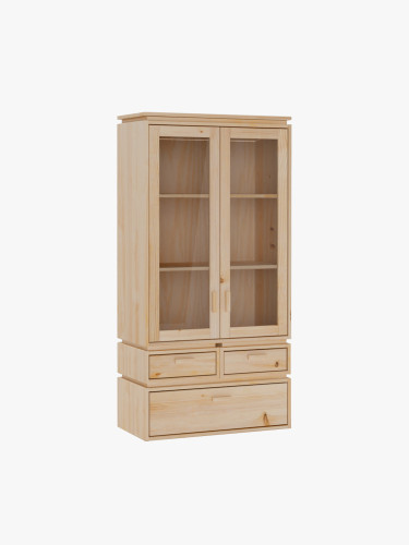 Vitrine en verre et bois avec 3 tiroirs 78x161 LIBE | LUFE