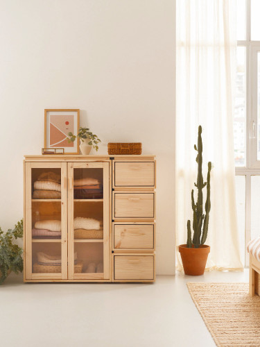 Vitrina expositora de cristal y madera con cajonera 117x115 LIBE | LUFE