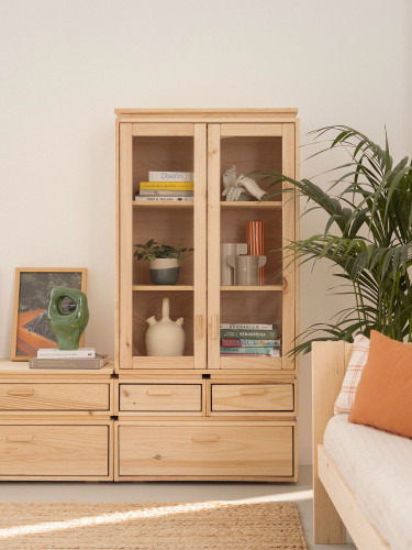 Vitrina em vidro e madeira com 3 gavetas 78x161 LIBE | LUFE