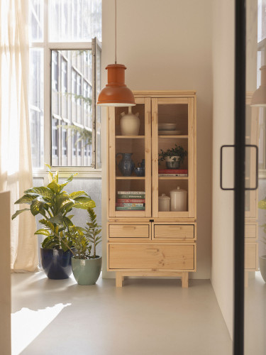 Vitrine en verre et bois avec 3 tiroirs 78x173 AIKA | LUFE