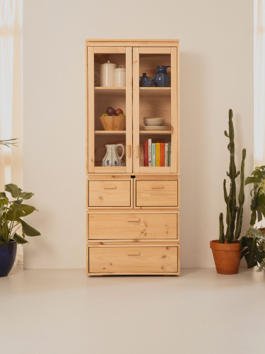 Vetrina espositiva in vetro e legno con 4 cassetti 78x198 LIBE | LUFE