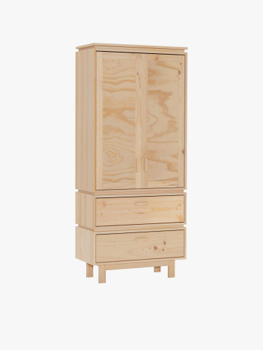 Armoire en bois naturel avec pieds et 2 tiroirs | LUFE