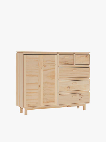 Buffet salon en bois naturel avec armoire et tiroirs | LUFE