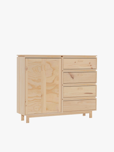 Aparador de madeira natural com armário e 4 gavetas | LUFE