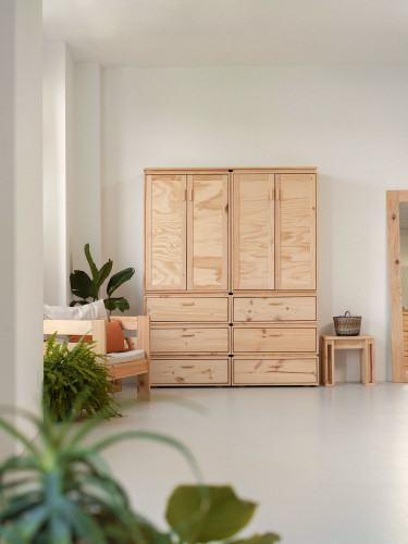 Armoire en bois naturel avec 6 tiroirs inférieurs | LUFE