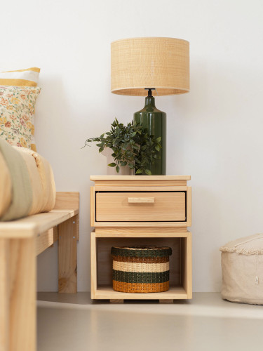 Comodino con cassetto e vano in legno naturale | LUFE