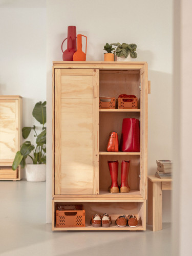 Armario zapatero de madera natural con hueco | LUFE