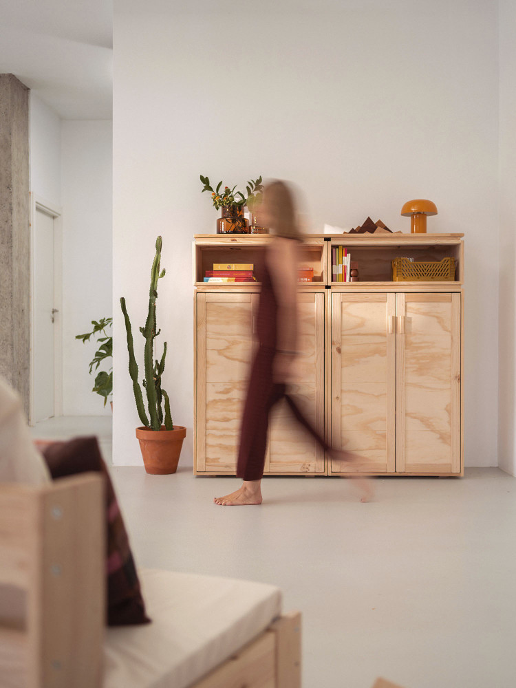 Armadio doppio da ingresso in legno naturale | LUFE 2