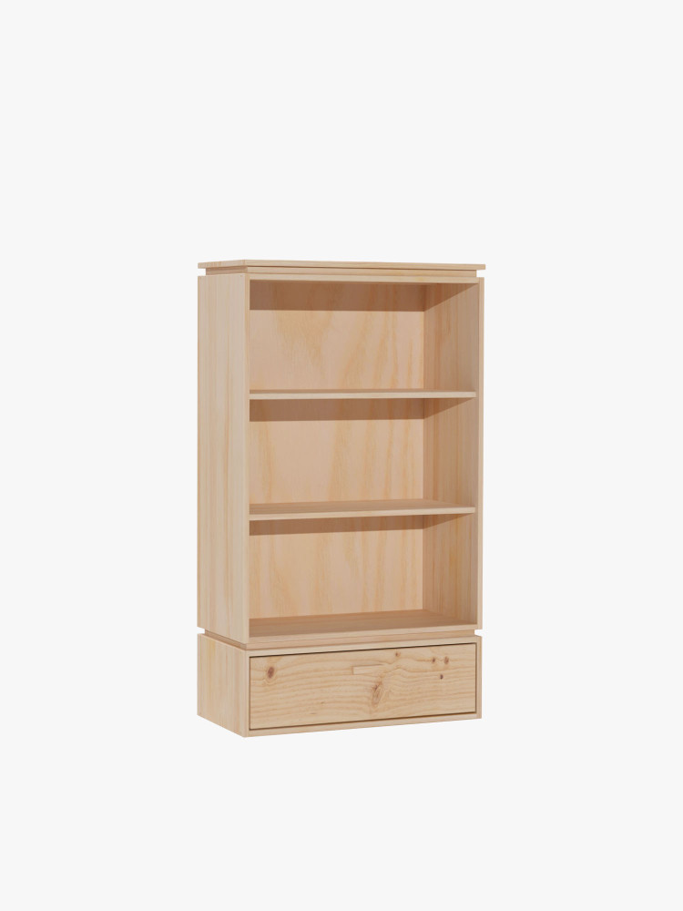 Estantería librería baja con cajón de madera natural | LUFE