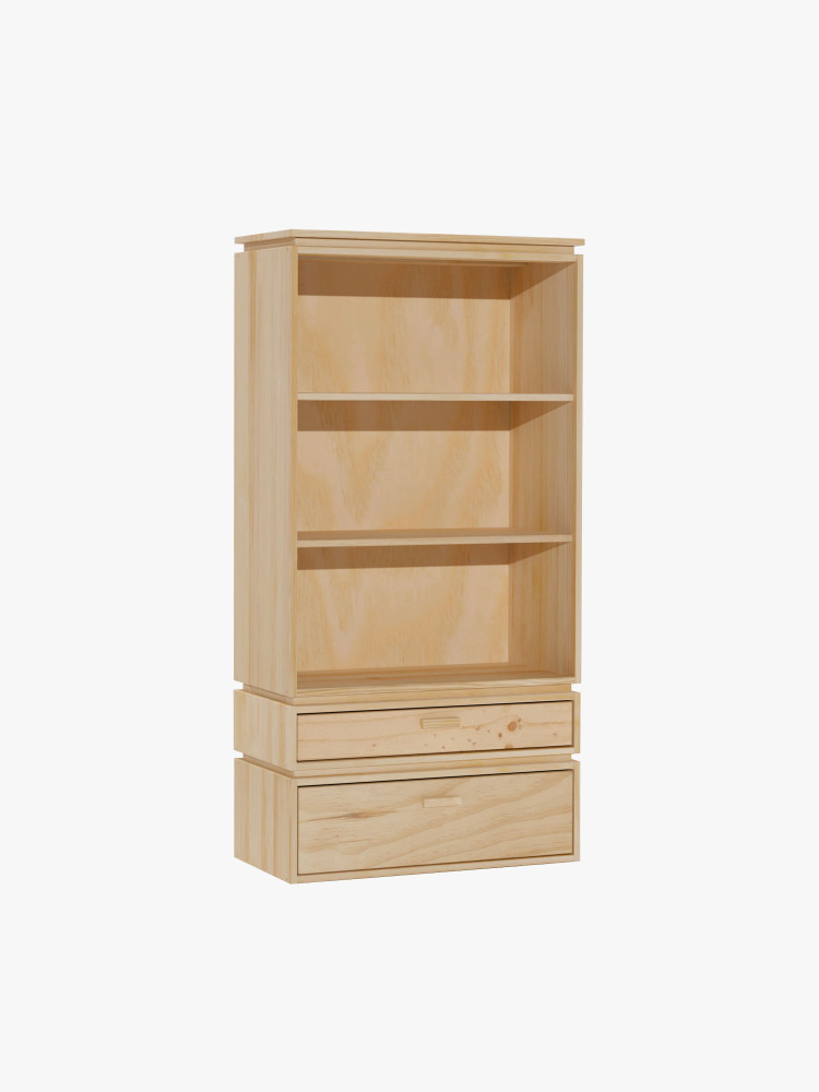 Estantería librería baja de madera con 2 cajones | LUFE