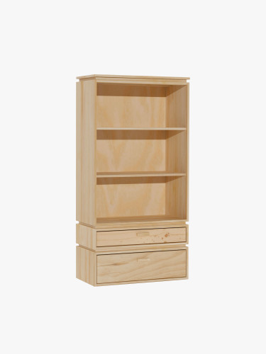 Estante para livros baixa em madeira com 2 gavetas | LUFE