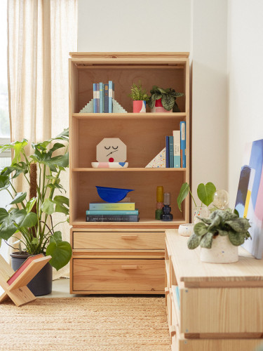 Estantería librería baja de madera con 2 cajones | LUFE