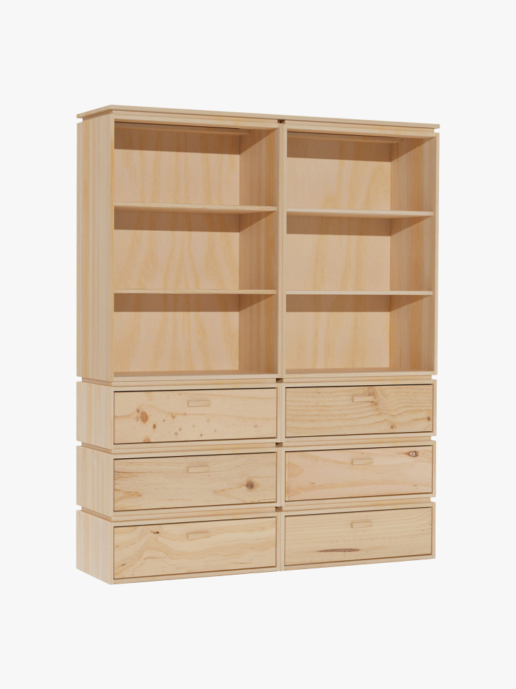 Étagère librairie en bois naturel avec tiroirs | LUFE