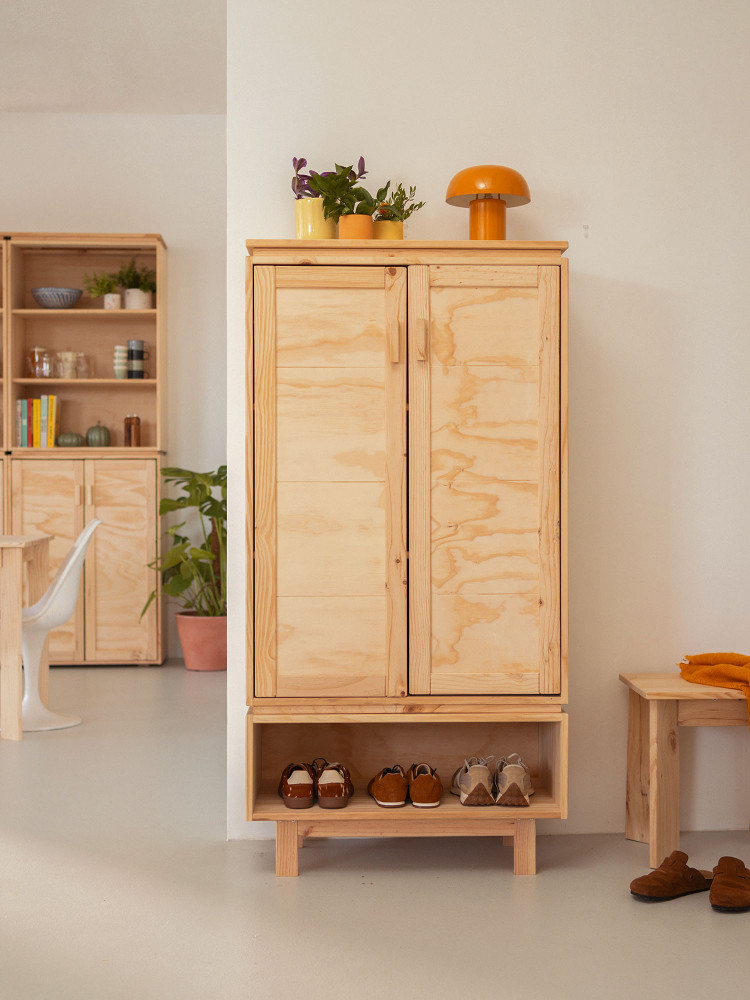 Armario zapatero de madera natural con hueco | LUFE 2