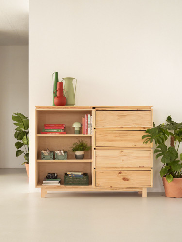 Muebles aparador con estanterías y armario cerrado | LUFE