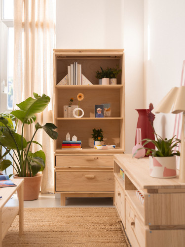 Estantería librería de madera con cajones y patas | LUFE