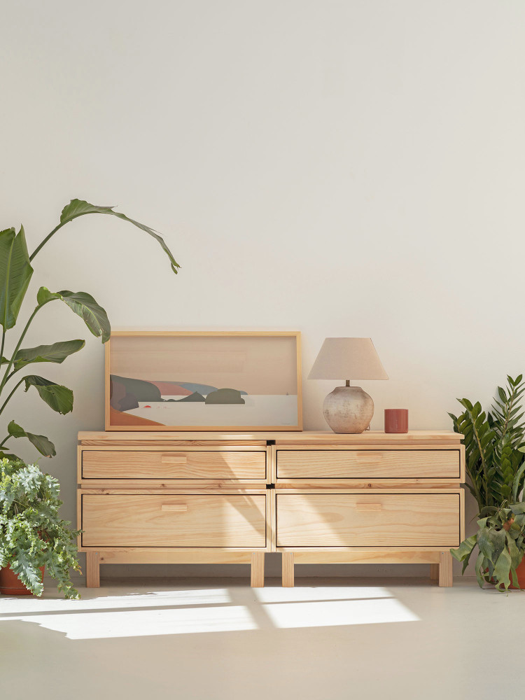 Commode double avec 4 tiroirs avec pieds 157x62 AIKA | LUFE 2