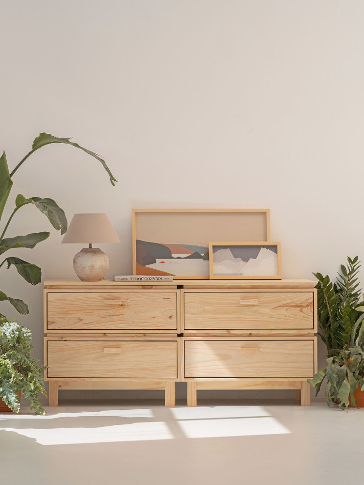 Cómoda doble de madera con 4 cajones 157x72 AIKA | LUFE 2