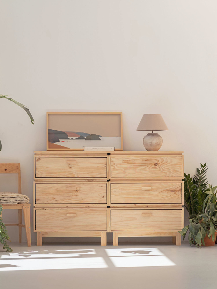 Cómoda doble de madera con 6 cajones 157x100 AIKA | LUFE 2