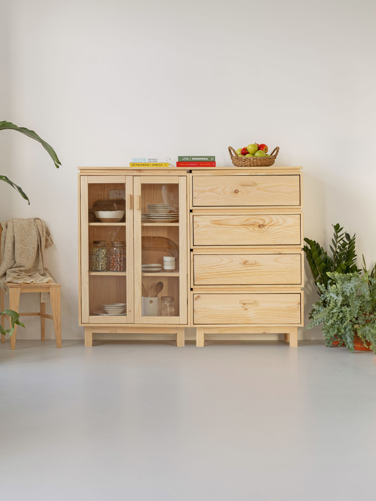 Vetrina doppia in vetro e legno con cassettiera 157x128 AIKA | LUFE 2