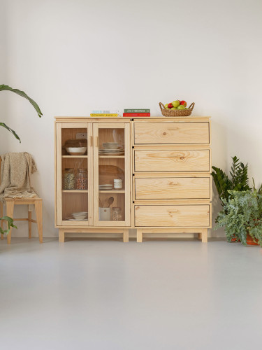 Vitrina dupla em vidro e madeira com cómoda 157x128 AIKA | LUFE