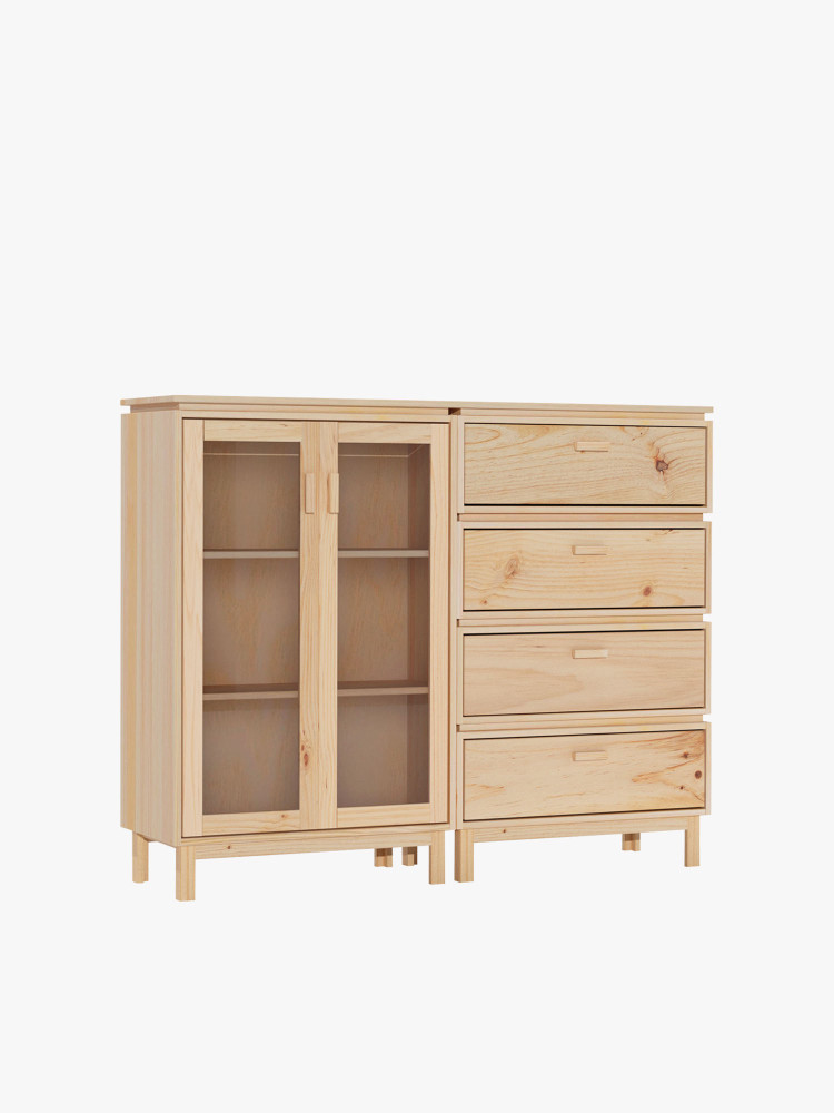 Vitrina expositora doble de cristal y madera con cajonera 157x128 AIKA | LUFE