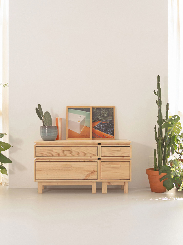 Cómoda doble de madera con 4 cajones 117x62 AIKA | LUFE 2