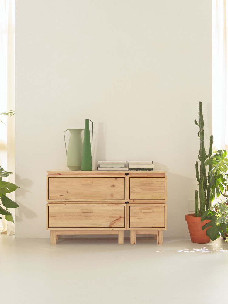 Cassettiera doppia in legno con 4 cassetti 117x72 AIKA | LUFE 2