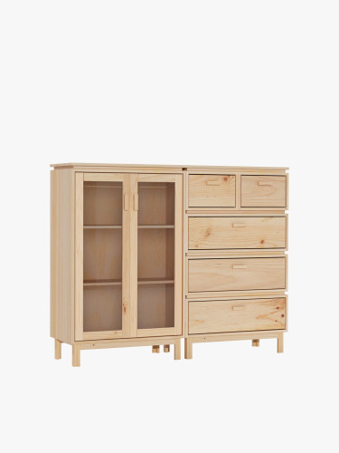 Vetrina espositiva doppia in vetro e legno con 5 cassetti 157x128 AIKA | LUFE