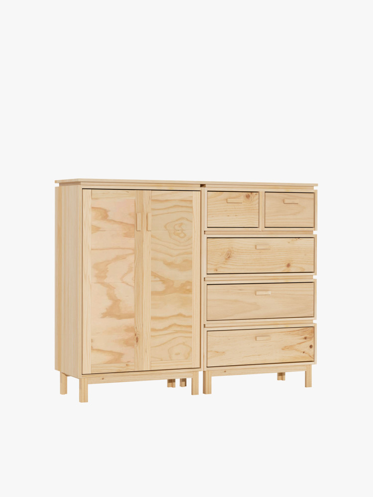 Aparador de madera natural con armario y cajonera | LUFE