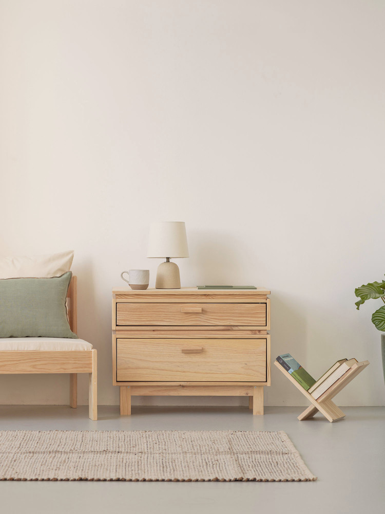 Table de chevet en bois avec 2 tiroirs 78x62 AIKA | LUFE 2