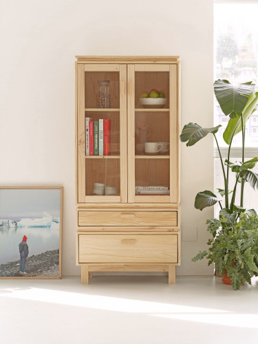 Vitrine en verre et bois avec 2 tiroirs 78x173 AIKA | LUFE