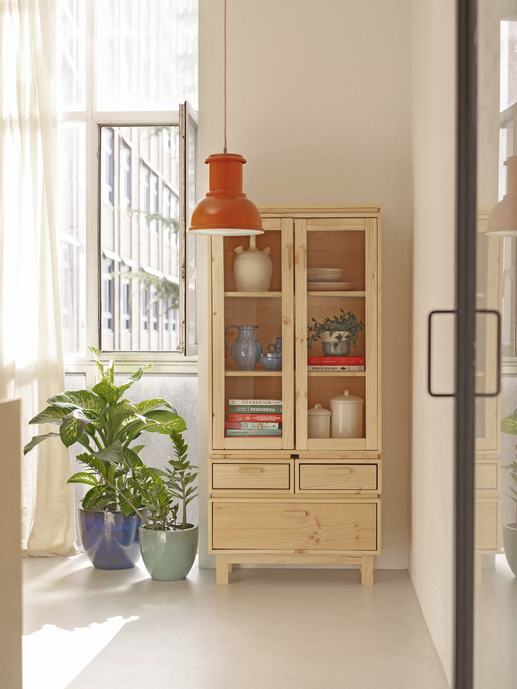 Vitrina em vidro e madeira com 3 gavetas 78x173 AIKA | LUFE 2