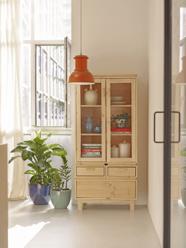 Vitrina expositora de cristal y madera con 3 cajones 78x173 AIKA | LUFE