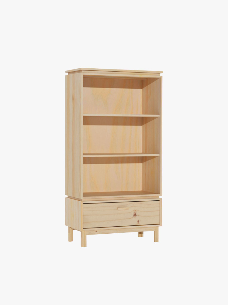 Estantería librería baja con cajón de madera natural | LUFE
